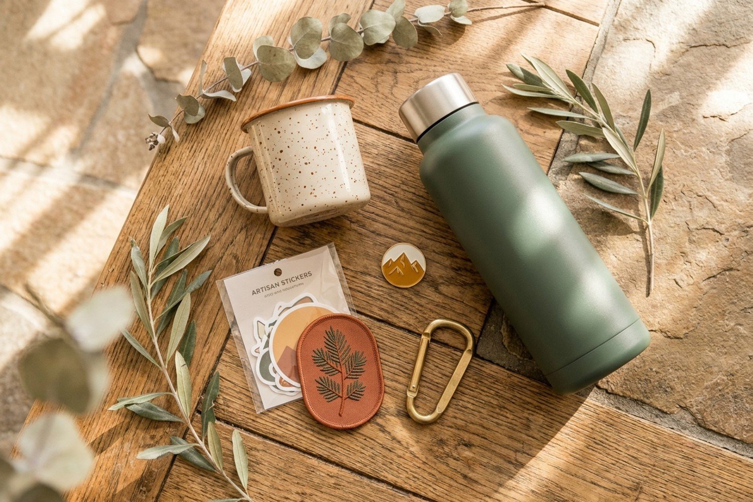 A flat-lay of outdoor goods