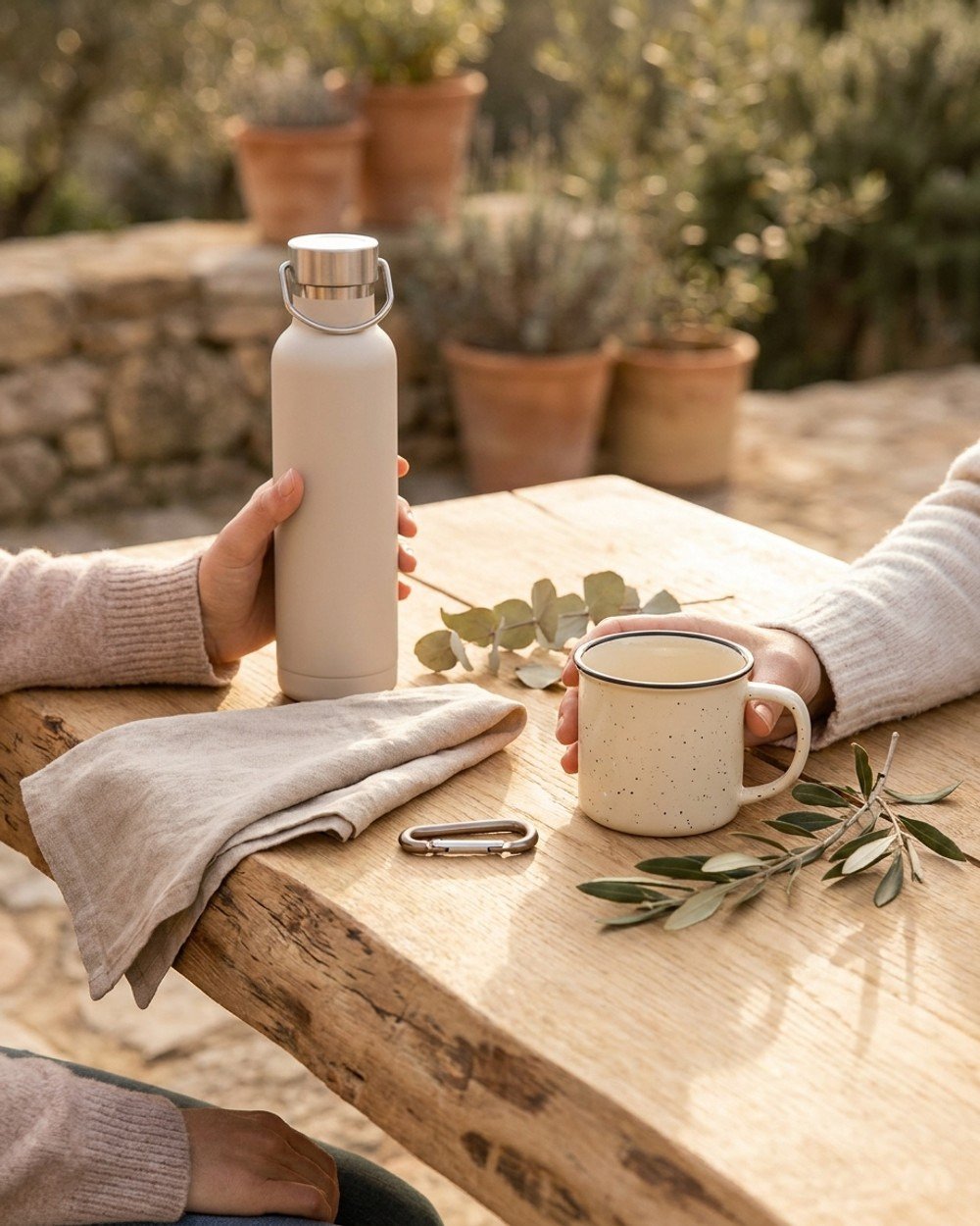 Insulated bottle and enamel mug
